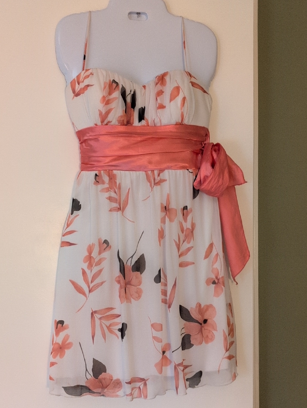 Speechless White Floral Chiffon Dress with Coral Sash